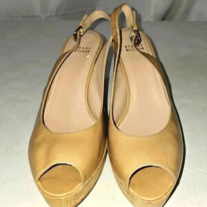 Stuart Weitzman Nude Patent Leather Cork‎ Wedges Sz 8.5 M